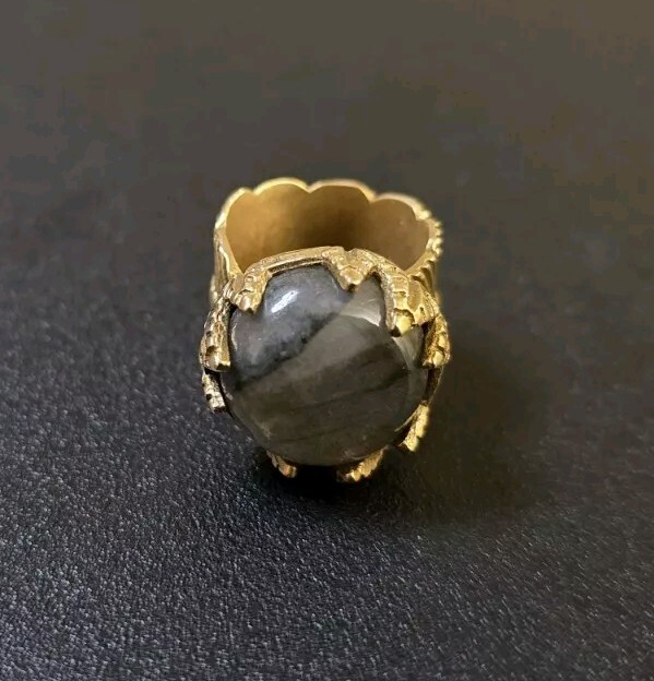 Brass Wrap Feather Labradorite Ring - image 1