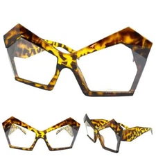 Oversized Retro Cat Eye Clear Slight Tint Lens SUN GLASSES Day Night Club Shades