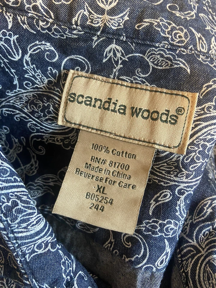 Para hombres Scandia Woods Algodón Azul Bufanda Estampado Manga Larga Con Botones - Talla XL Foto 3 de 4