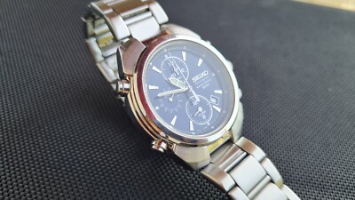 Seiko Chronograph 7T32-7G00 Quartz Navy Dial Date Alarm Mens Watch