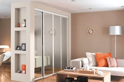 SPACEPRO Sliding Wardrobe Doors (Mirrored x 4) & Storage. Up to 2997mm (9ft 10ins) wide