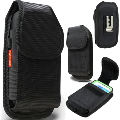 Black Rugged Nylon Holster Pouch Case Fits Smart Phone with Otterbox Cover ON - Afbeelding 1 van 6