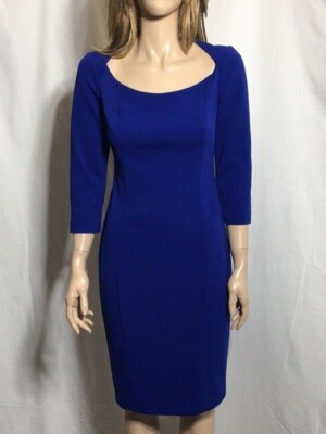 Women's NWT Calvin Klein Blue Elbow-Sleeve Sheath Round-Neck Dress Size 