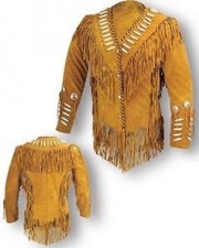 Women Cow Lady Sweden Leather Jacket Antique Fringes & Bones Western Coat