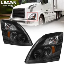 For 2004-2017 Volvo VNL VNX Black LED Headlight Assembly Pair Left&Right Side