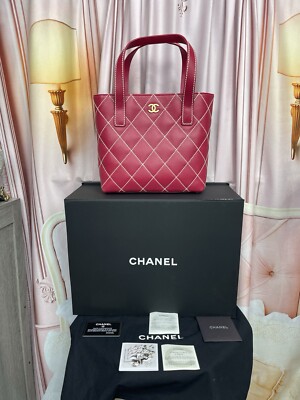 CHANEL CC Wild Stitch Surpique Lambskin Handbag SUPER RARE! Pink