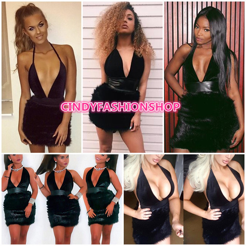 NEW Women Sexy Backless Halter Deep-V Neck Party Night Club Mini Dress |  eBay
