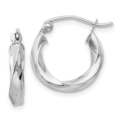 Echte 14kt Weißgold 3mm gedrehte Creolen
