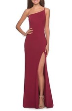 La Femme One-Shoulder Jersey Gown Sz 00 Burgundy