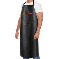 Waterproof Apron, Heavy Duty Extra Long Rubber Vinyl Apron with Pocket for Men
