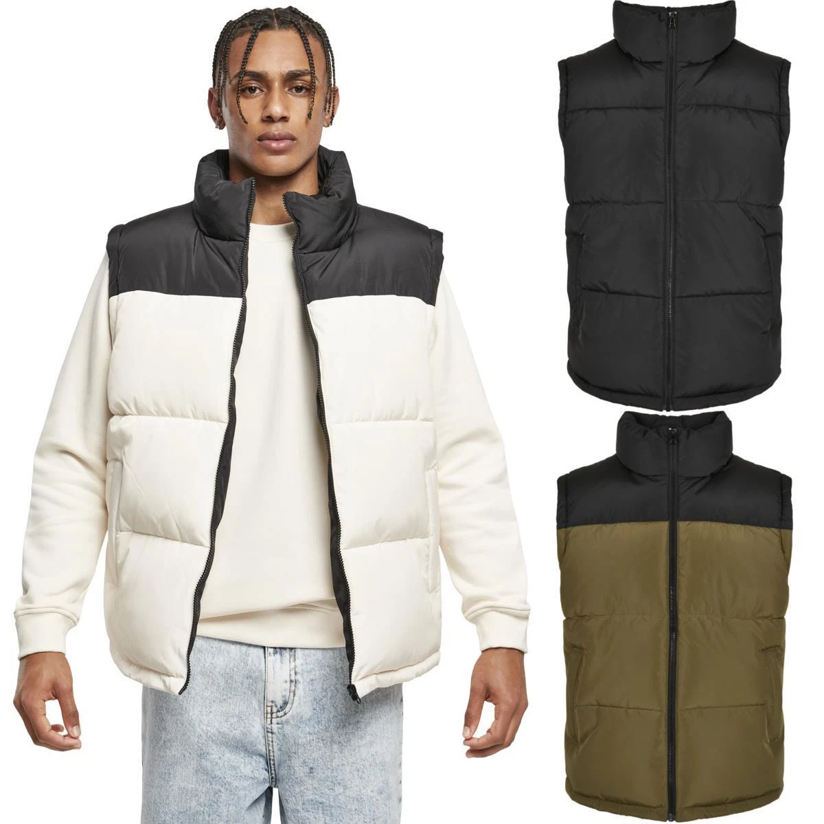 Urban Classics Block Puffer Vest Stand-Up Collar Loose Fit Extra Padding