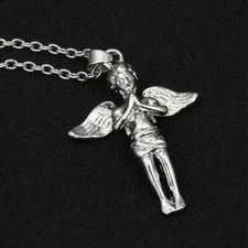 large ANGEL CHERUB WING pray pendant 20" Sterling Silver 925 necklace  men women