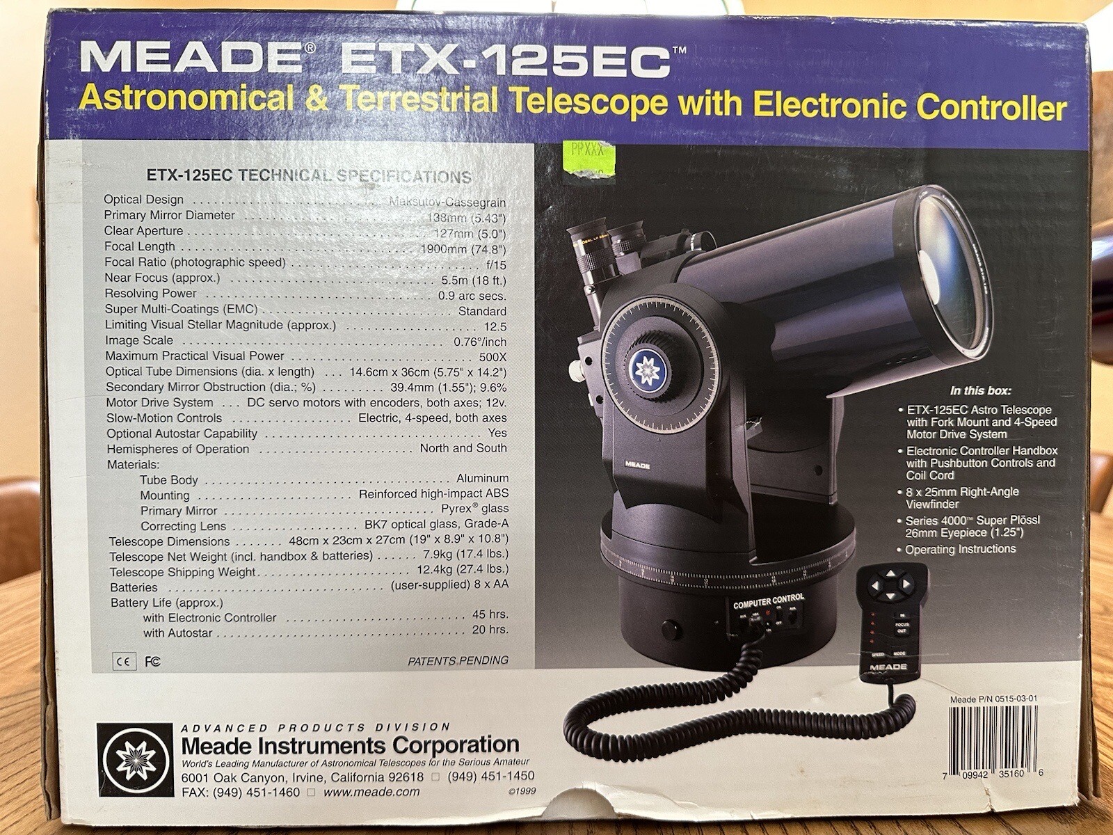 Meade ETX125EC Astronomical Reflector Telescope Open/Original Box