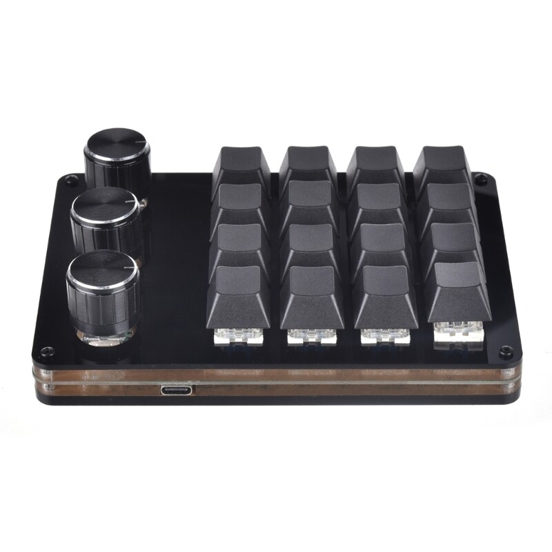 Compact 16-Key Macro Mechanical Keyboard with 3 Knobs for Professional Use