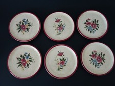6 Kleine Teller Glas Untersetzer Keramik Blumen Dekor gemarkt E.W. 60er 70er