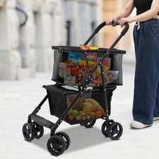 Collapsible Shopping Cart Utility Trolley Cart with Removable Tote Swivel Wheels