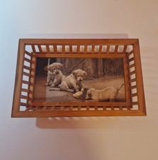 Vassoio Vintage in Legno con Decoro Cuccioli e Anatroccoli