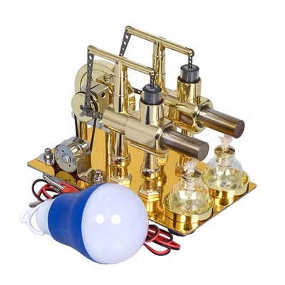 Maquette Moteur Thermique Finition Dorée Moteur Thermique Double Cylindre - Photo 1/4