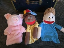 Vintage Lot Of 3 Hand Puppets 2 Boys (USA Made) & Pig (Handmade In Indonesia)