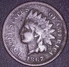 1867  INDIAN HEAD CENT 1C , SEMI HARD DATE