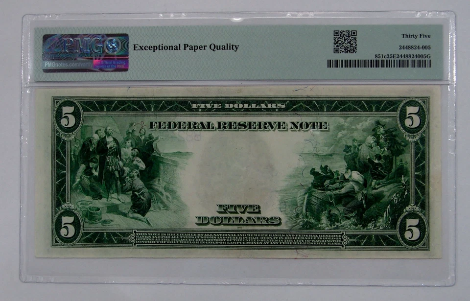 1914 Large $5 Federal Reserve Note New York Fr. 851c - PMG Choice VF 35 EPQ - Image 2 of 2