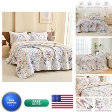 Sanracie California King Quilt Set 100 Cotton 3Pcs Yellow Floral Coverlet