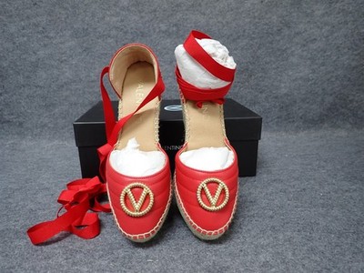 NEW Valentino Roberta Leather Wedge Espadrilles Red Women's Size EU 37 (SS54)