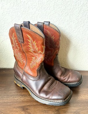 Ariat Boys EARTH Work Hog  US 1.5 Square Toe Distressed Western Boots 10007837