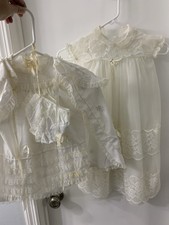 Vintage 80s Baptism Christening Gowns Set Of 2 Baby Dresses