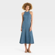 Women's Racerback Denim Midi A-Line Dress - Future Collective