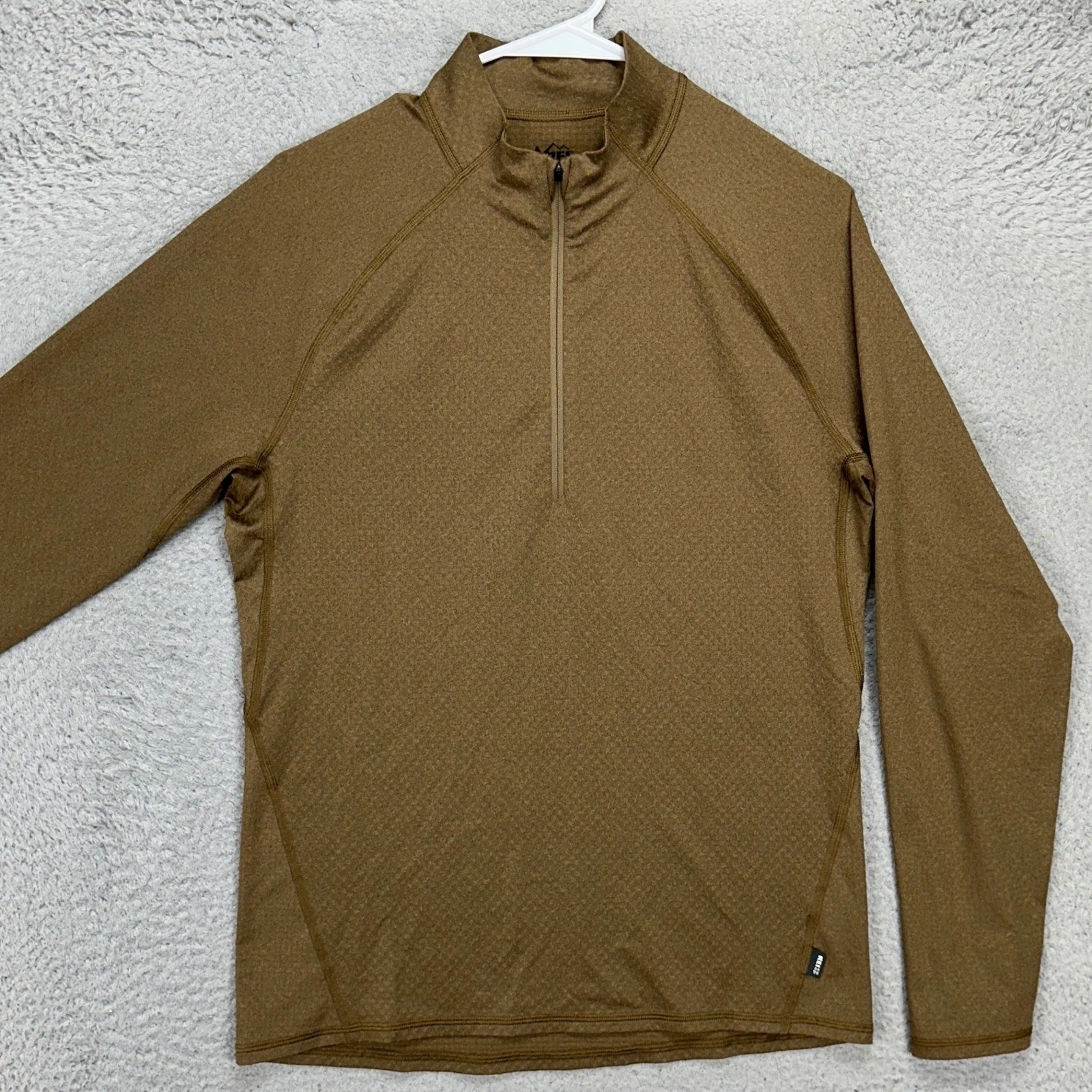 Rei Co-op Men Pullover Shirt Small Brown Stretch Quarter Zip Long Sleeve Outdoor