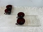Mid Century Serva-Snack Trays Ruby Red Cups Set w Box 1950s Vintage