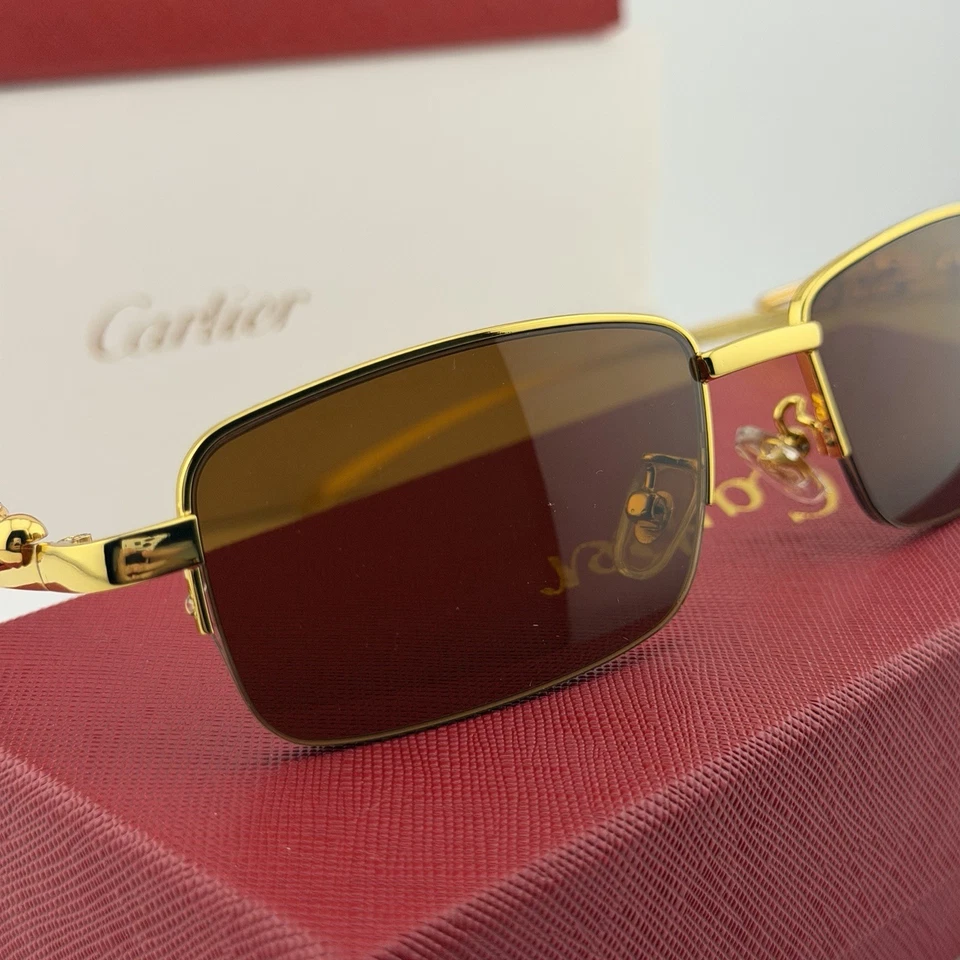 Auténticas gafas de sol Cartier con montura dorada Panthere lentes marrones Foto 3 de 4