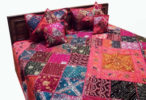 33% OFF 7 PC VINTAGE SARI BEAD THROW BEDSPREAD COVERLET DUVET QUILT BLANKET KING - Picture 4 of 14