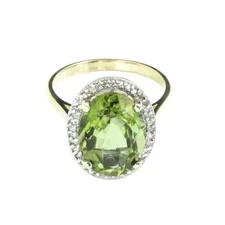 NATURAL GREEN TOURMALINE & CZ OCTOBER BIRTHSTONE 925 STERLING SILVER BRIDAL RING