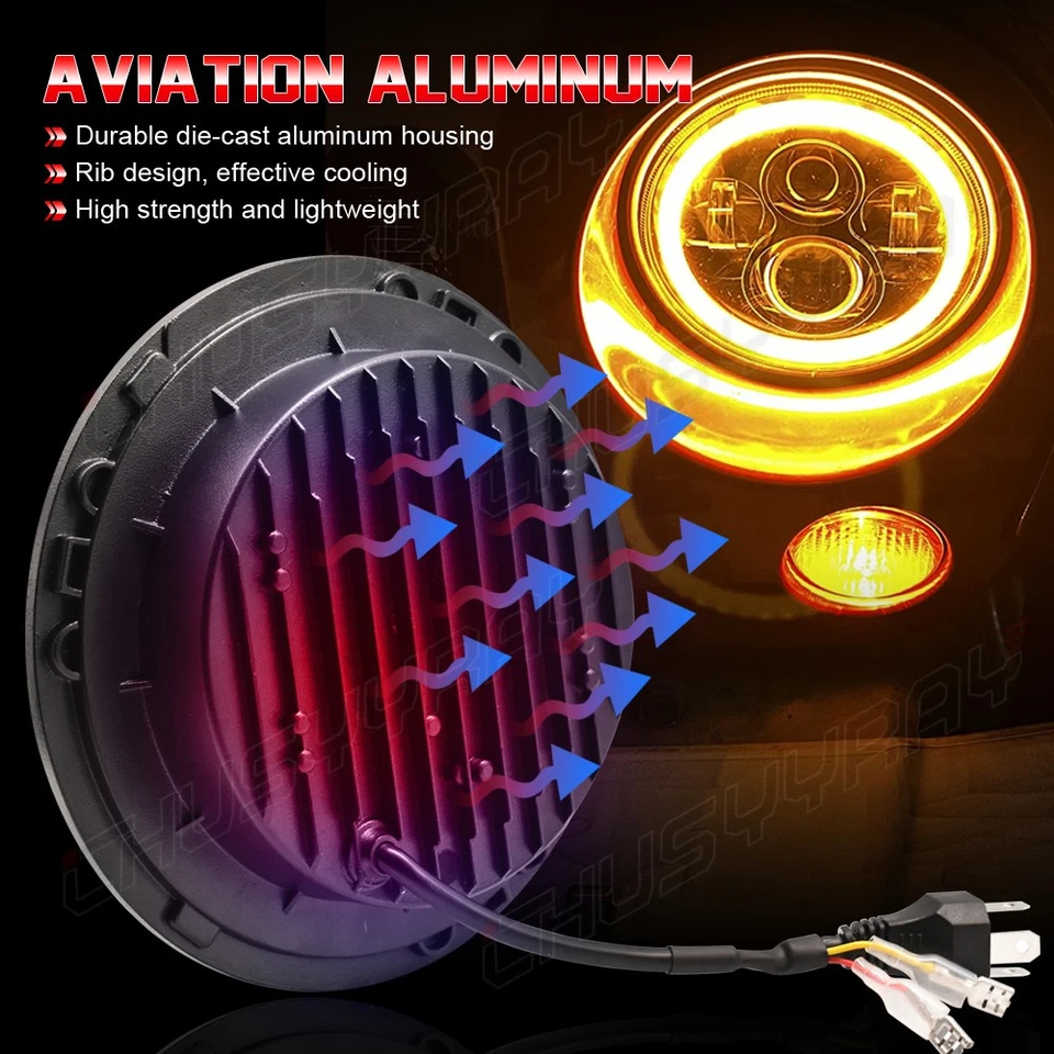 Par de faros LED redondos de 7 pulgadas haz alto-bajo para Ford F 100 F 150 Courier Foto 4 de 4