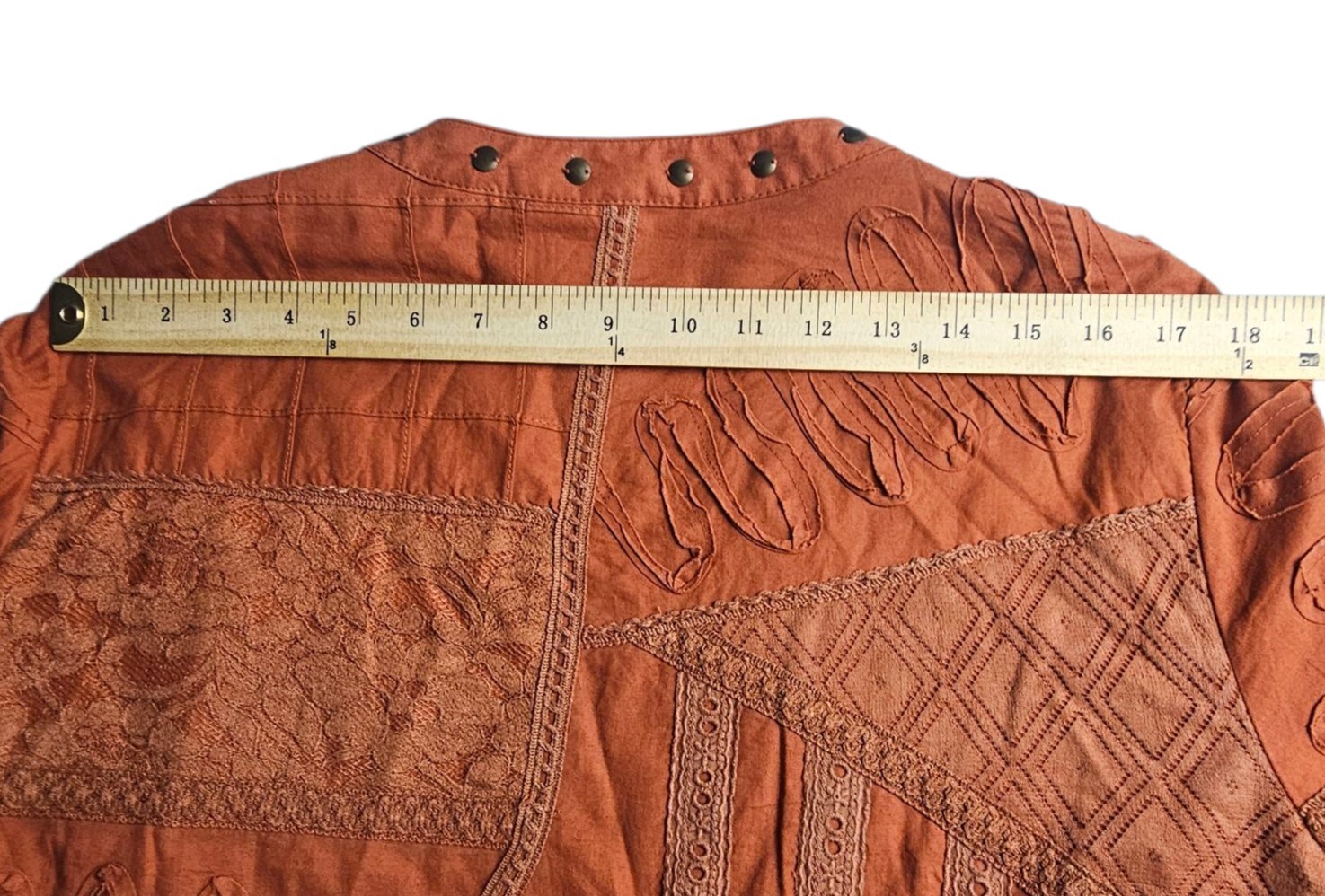 Multiples Orange Patchwork Embroidered Jacket Ope… - image 10