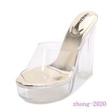 Women's Clear Block High Heels Peep Toe Slippers Casual Nightclub Party Sandals