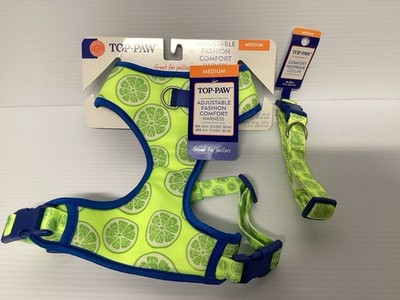 Top Paw Lemon lime Dog Harness & Collar Adjustable Comfort Size X Small New 