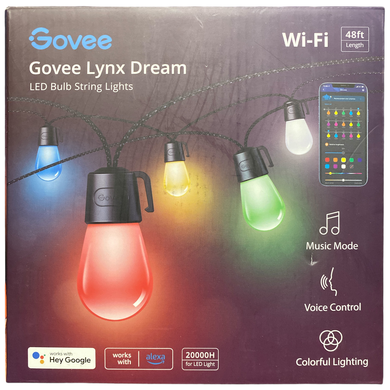 Светодиодные гирлянды GOVEE Lynx Dream с Wi-Fi подсветкой, 15 лампочек, 48 футов, H7028AB1