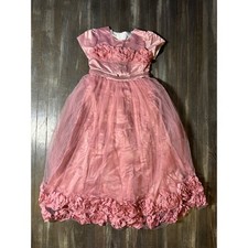 Pink Satin Tulle Rosette Flower Girl Dress Formal Party Gown Kids