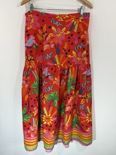 NUEVO CON ETIQUETAS Maison d’Amelie Falda Midi Hawaiana Multicolor Lino Boho en Niveles Campesina L