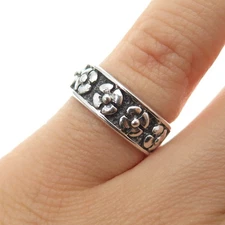 BOMA 925 Sterling Silver Vintage Forget Me Not Oxidized Band Ring Size 5.5