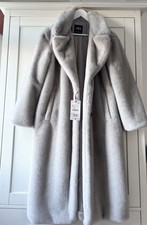 Cappotto lungo pelliccia sintetica Zara colletto bavero grigio taglia XS S M piccolo medio NUOVO DI ZECCA