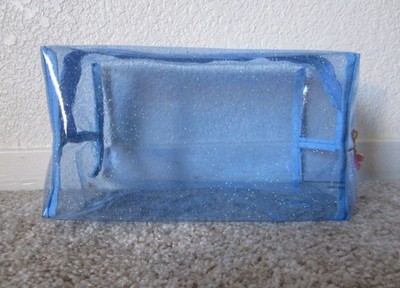 Ulta Beauty clear blue glittery makeup cosmetic bag flower zipper