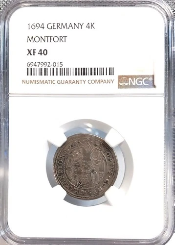 GERMANY MONTFORT 1694 4 KREUZER NGC XF 40 SCARCE