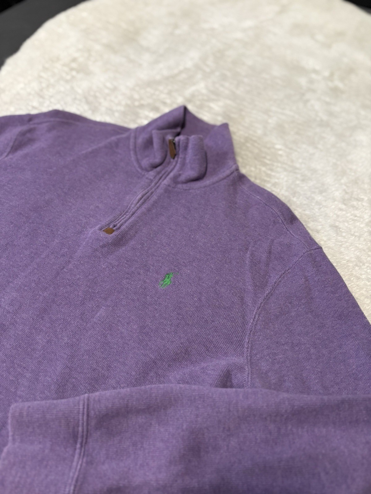 Polo Ralph Lauren Uomo Viola 1 4 Zip Pullover Felpa Verde Pony Medium
