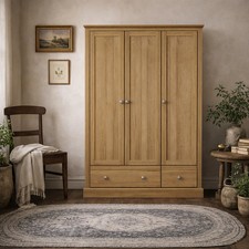 Ardee Natural Oak Wood Wardrobe, 3 Doors, 2 Drawers