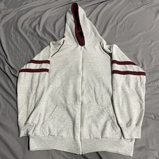 Vintage 80s Sun Sets Gray Maroon Blank Zip Up Hoodie Sweatshirt Size XL USA Made