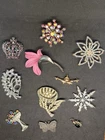 Vintage Costume Floral Rhinestone Multicolor Brooch Pin Jewelry Lot